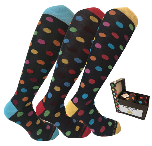Lucchetti Socks Milano confezione con 3 paia calze fashion colorate di tendenza uomo estive leggere lunghe Taglia Unica (Set Pois Color A)
