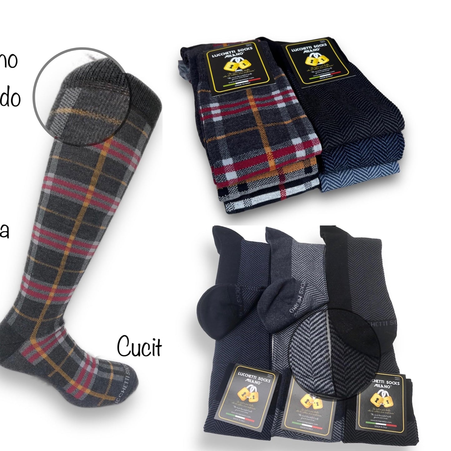 Lucchetti Socks Milano Set da 6 Paia di calze uomo lunghe caldo cotone colorate tendenza pois fantasia fashion Made in Italy