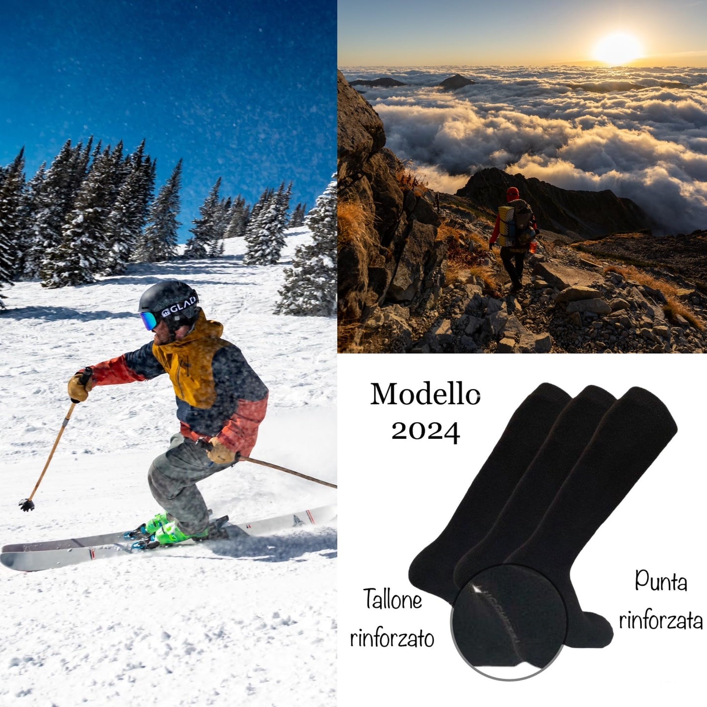 Lucchetti Socks Milano CALZE TERMICHE IN PILE LUNGHE SCI MONTAGNA PESANTI NERO BLU GRIGIO