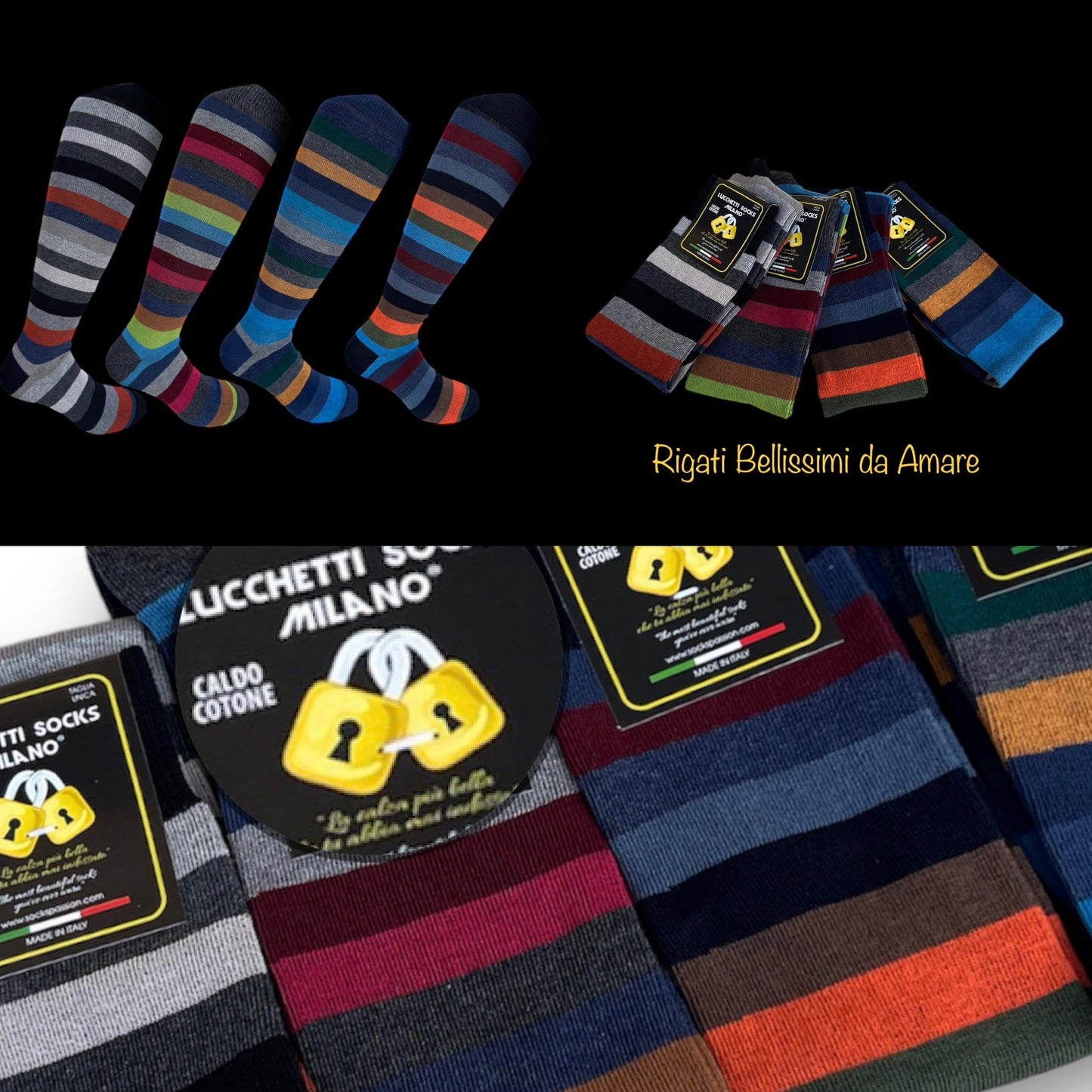 Lucchetti Socks Milano SET DA 4 PAIA DI CALZE UOMO LUNGHE CALDO COTONE COLORATE TENDENZA POIS FANTASIA FASHION MADE IN ITALY