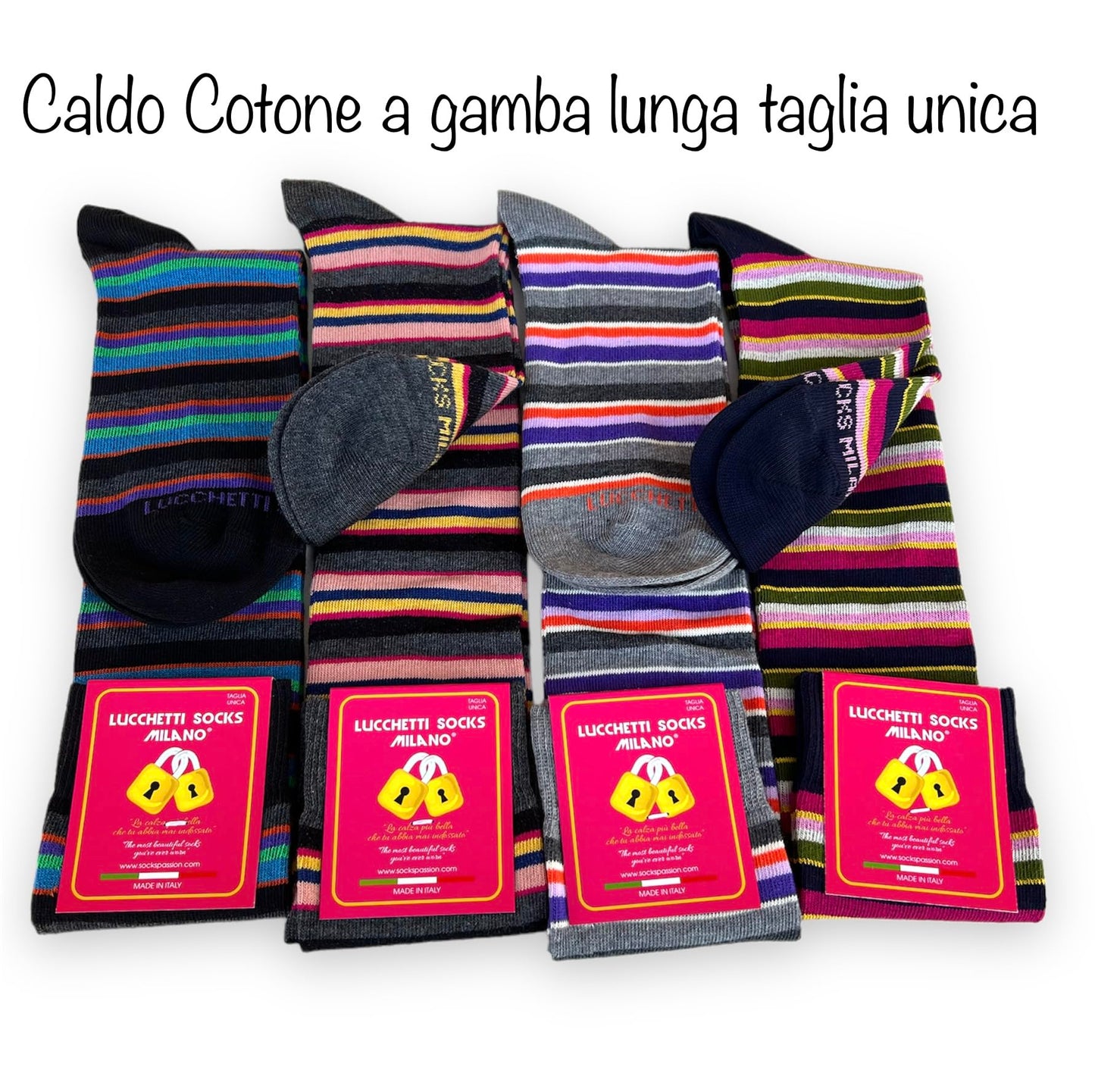 Calze Donna Invernali Lunghe Caldo Cotone Fantasia Righe Pois Termiche Colorate Made in Italy
