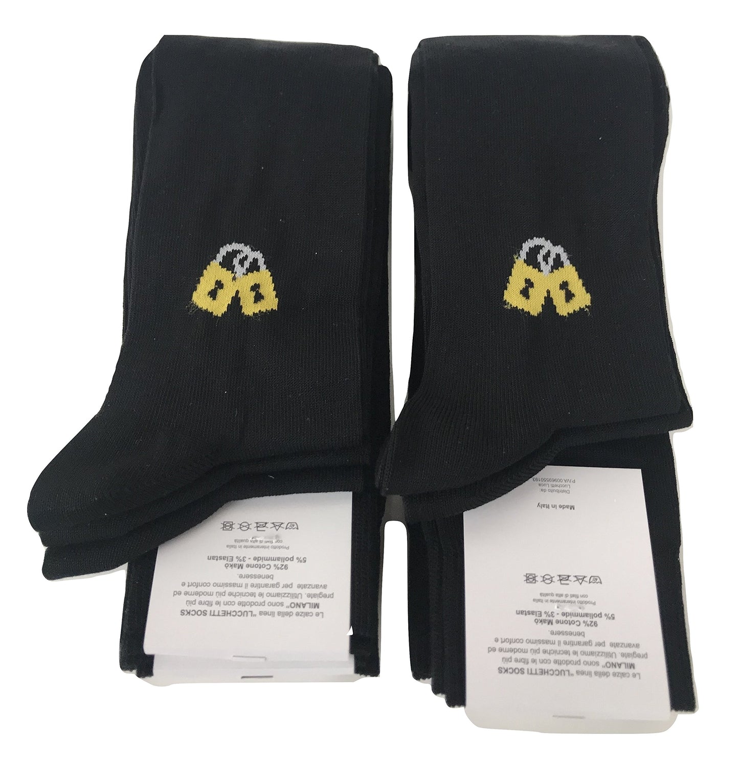 Lucchetti Socks Milano 6 paia calze uomo lunghe estive in tinta unita, cotone mercerizzato fresco e leggero Made in Italy (Nero)