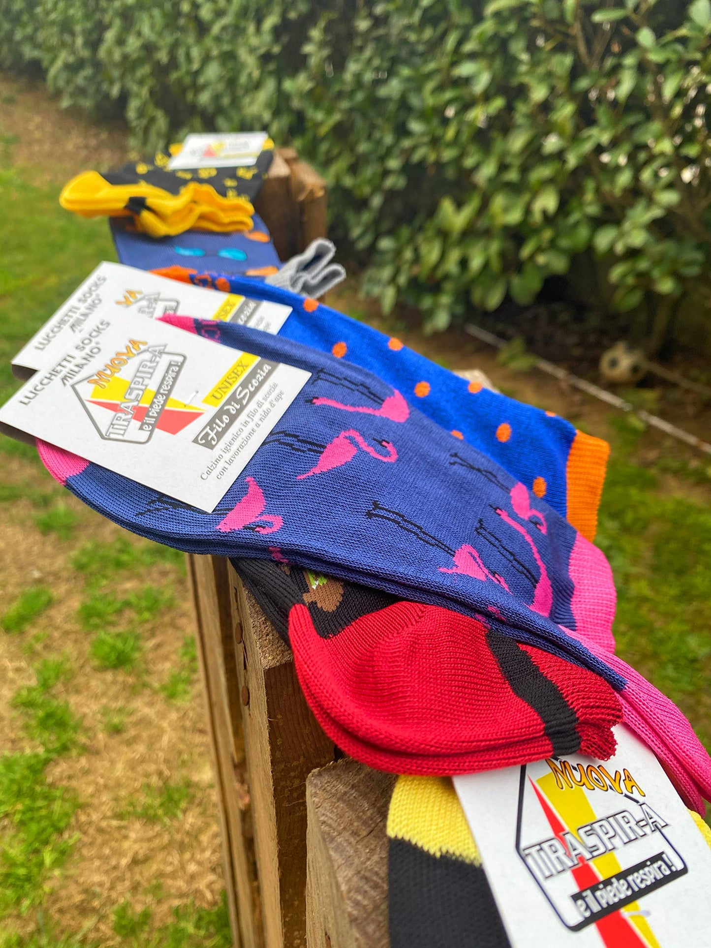 6 Paia Lucchetti Socks Milano Fantasmini Uomo Cotone Colorati Fantasia Filo Di Scozia Pois Disegni Calzini Corti Alla Caviglia Made In Italy