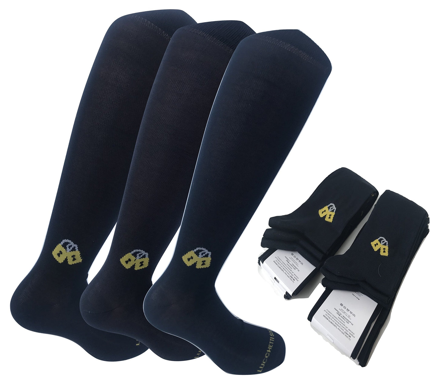 Lucchetti Socks Milano 6 paia calze uomo lunghe estive in tinta unita, cotone mercerizzato fresco e leggero Made in Italy (Nero)