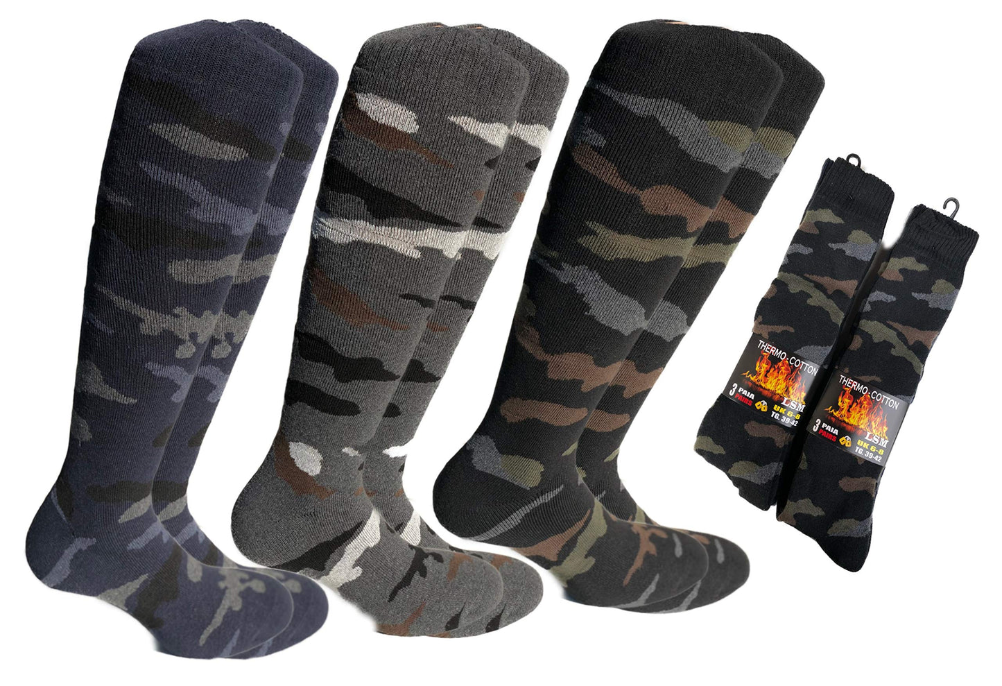 Lucchetti Socks Milano 6 PAIA Calze Termiche Lunghe calzini UOMO Lunghi in COTONE FELPATO termico Pesanti Spugna
